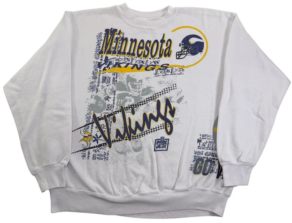 Vintage 90s Minnesota Vikings NFL Surf Club AOP Crewneck Men's Large Sweatshirt